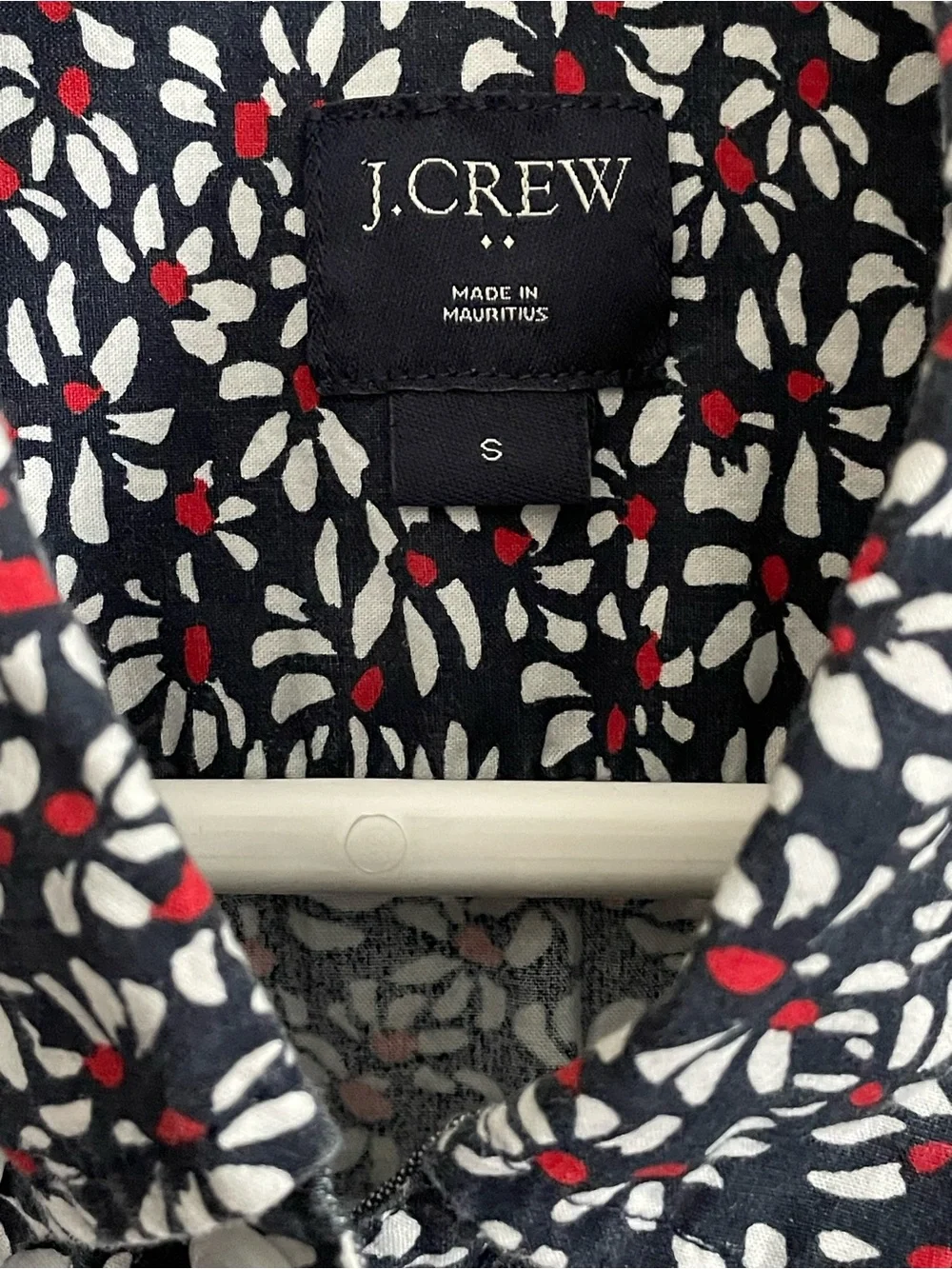 J. Crew Navy Short-Sleeve Button-Down Shirt with White & Red Floral Print